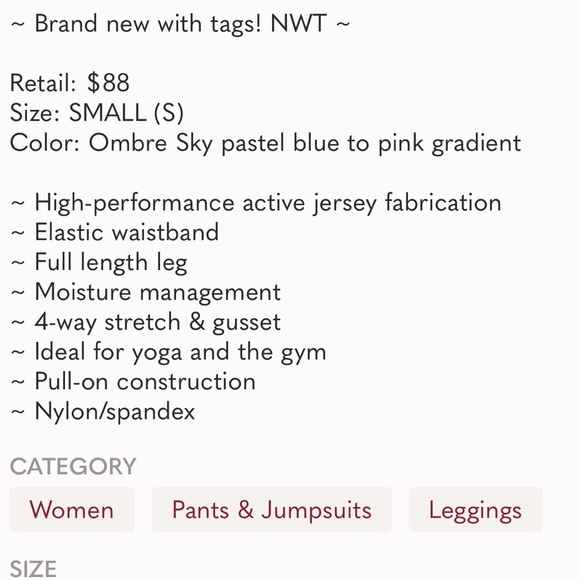 Jala NWT Ombre Sky High Waist Leggings • Cotton Candy Pink Blue Tie Dye - Picture 13 of 14